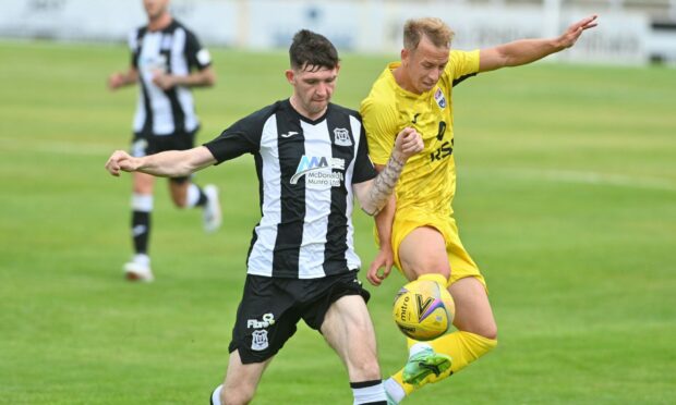 Creag Little, left, headed Elgin City in front early against Kelty Hearts.