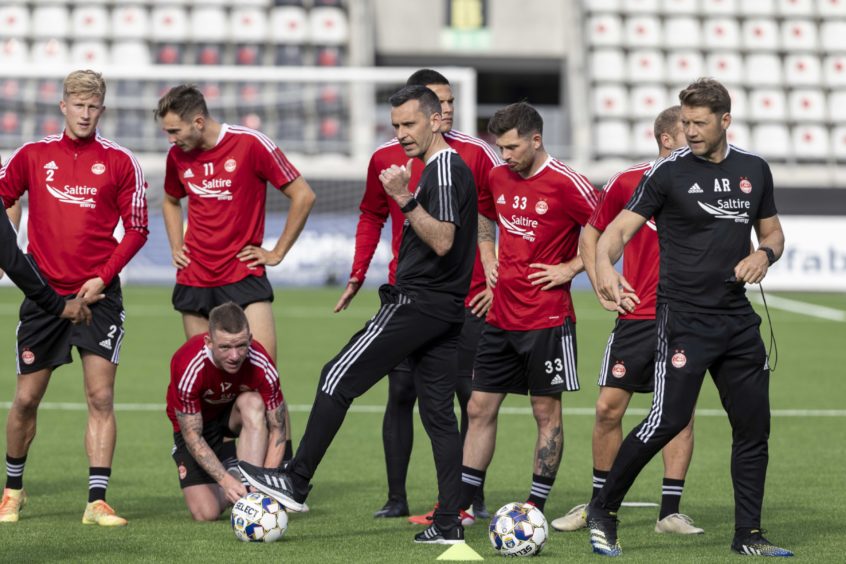 Stephen Glass leads training at the Bravida Arena in Gothenburg.