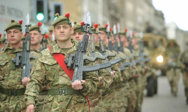 The Third Battalion, Royal Regiment of Scotland, The Black Watch yesterday marching through the centre of Inverness