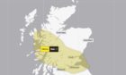 The Met Office yellow weather warning for Monday. Picture from the Met Office