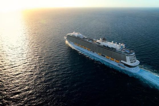 An aerial photo of Royal Caribbean's Anthem of the Seas, due to dock at Kirkwall's Hatston Pier.