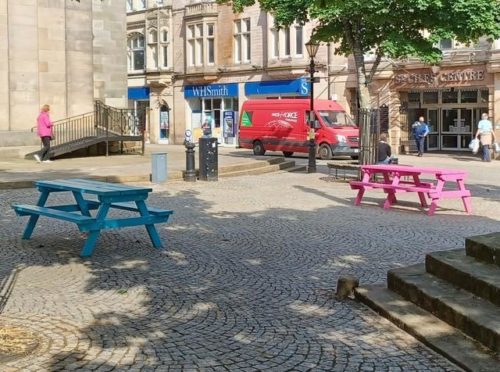 These multi-coloured benches in Elgin town centre have caused a stir.