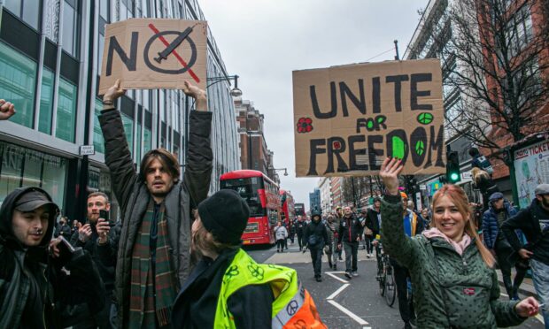 An anti-Covid vaccine protest in London earlier this year