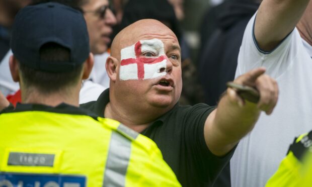 A protestor at a nationalist EDL march in 2014