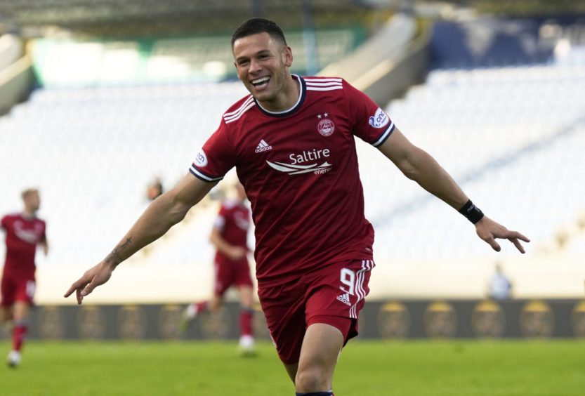 Christian Ramirez celebrates scoring for Aberdeen against Breidablik.