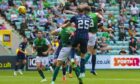 Hibernian's Christian Doidge scores to make it 3-0 during the cinch Premiership match against Ross County.