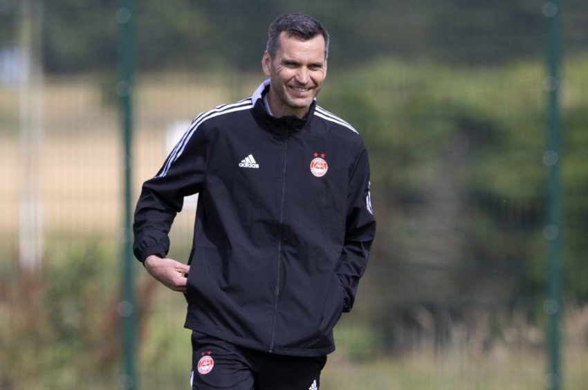 Aberdeen manager Stephen Glass in training.