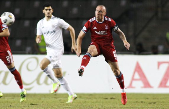 Scott Brown in action for Aberdeen in the Europa Conference League play-off against Qarabag.