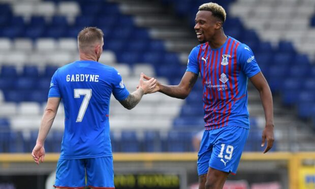 Inverness' Michael Gardyne (left) and Manny Duku at full time after the win against Ayr United.