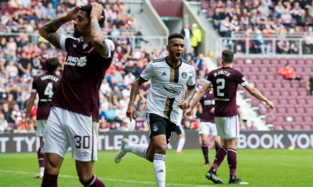 Funso Ojo scored his first goal for Aberdeen at Tynecastle