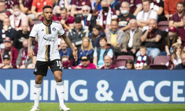 Aberdeen's Funso Ojo in action against Hearts at Tynecastle.