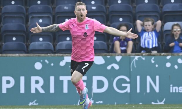 Michael Gardyne celebrates his goal to make it 1-0 Inverness at Rugby Park.