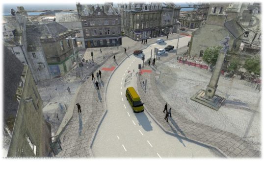 A visualisation from Highland Council of what Academy Street in Inverness could look like in the future. No decision has been made on what the future streets could look like, as the council is only beginning wider engagement.