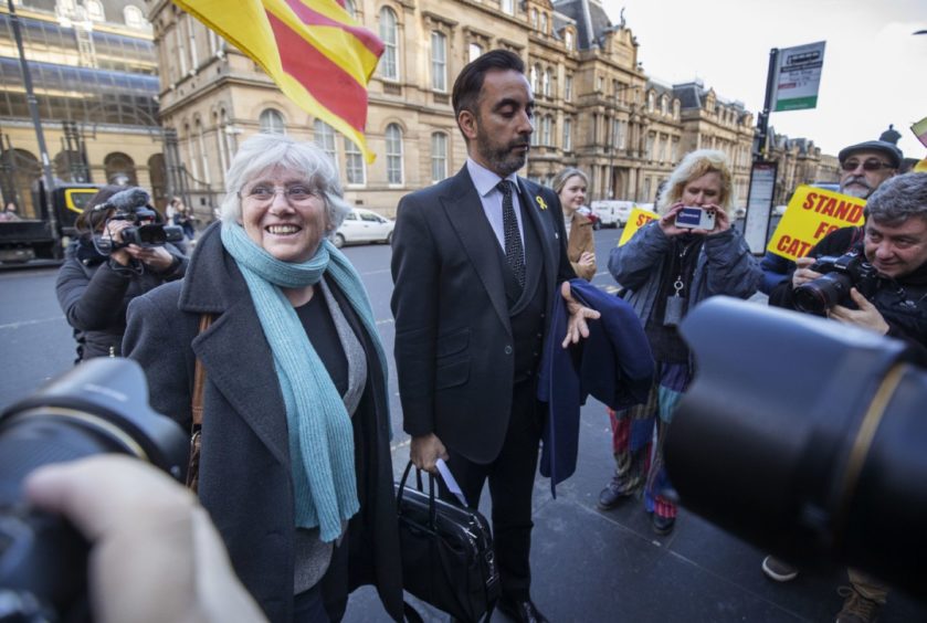 Former Catalan politician and University of St Andrews professor Clara Ponsati, alongside lawyer Aamer Anwar.