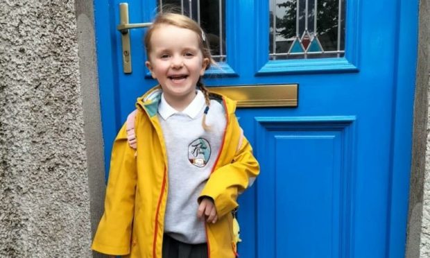 Clio Mulholland, 4, on her first day at Foveran School.
