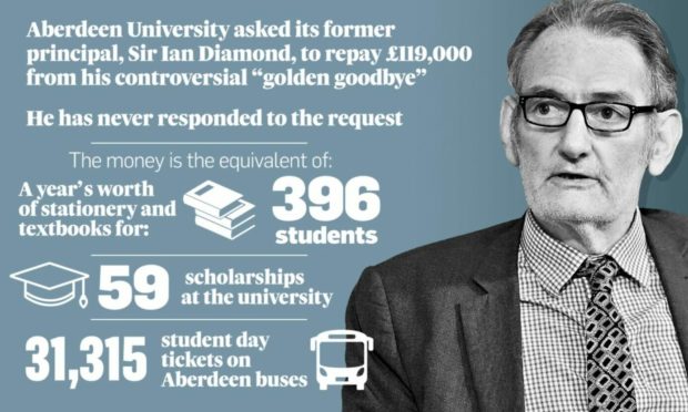 Sir Ian Diamond has still not responded to Aberdeen University's request for him to repay £119,000 - a year later.