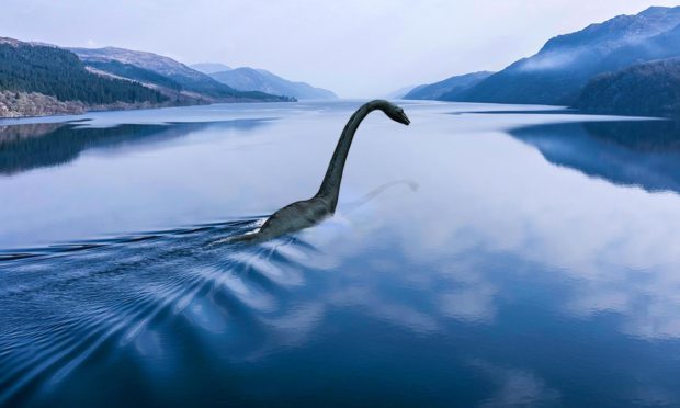 An artist impression of Nessie swimming in Loch Ness