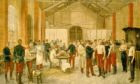An illustration of army recruits being vaccinated against Cowpox in the 1800s.