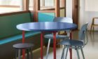Hay Two-Colour Dining Table, £839, Arcs pendant light, £224, Nest.