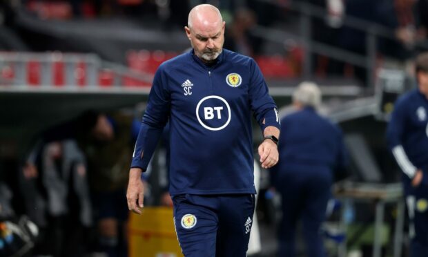 Scotland head coach Steve Clarke at full-time after the defeat to Denmark.