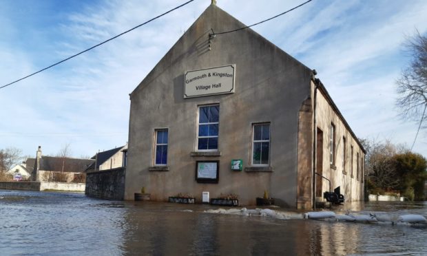 Flooding at the village hall in Garmouth in February 2021. Photo: DCT Media