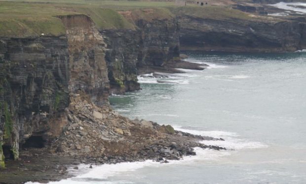 A large amount of rock has plunged into the sea on the Birsay coast. Photo: Stuart Little.