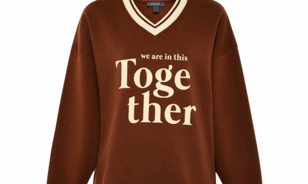 Brown Slogan Print V-Neck Sweater, £12, Primark.