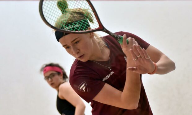 Scottish squash player Alison Thomson in action