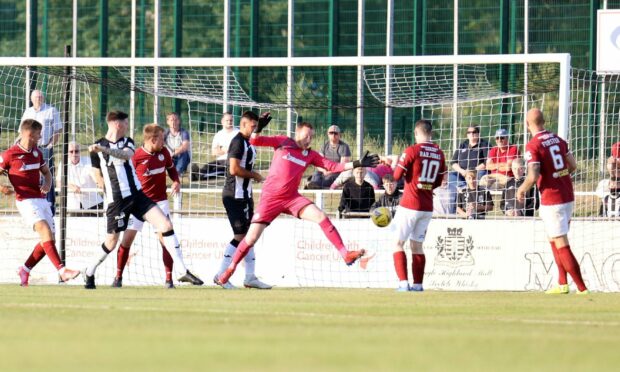 Creag Little scores the opener against Kelty Hearts in the Premier Sports Cup tie in July, but Elgin City lost 3-1.