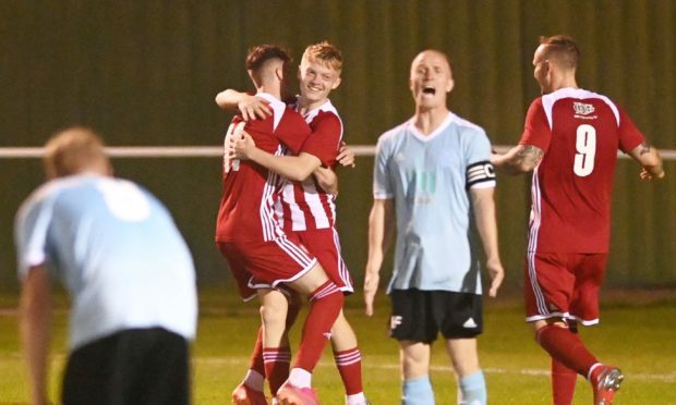 Formartine players celebrate Tyler Mykyta's goal against Deveronvale in the Evening Express Aberdeenshire Cup
