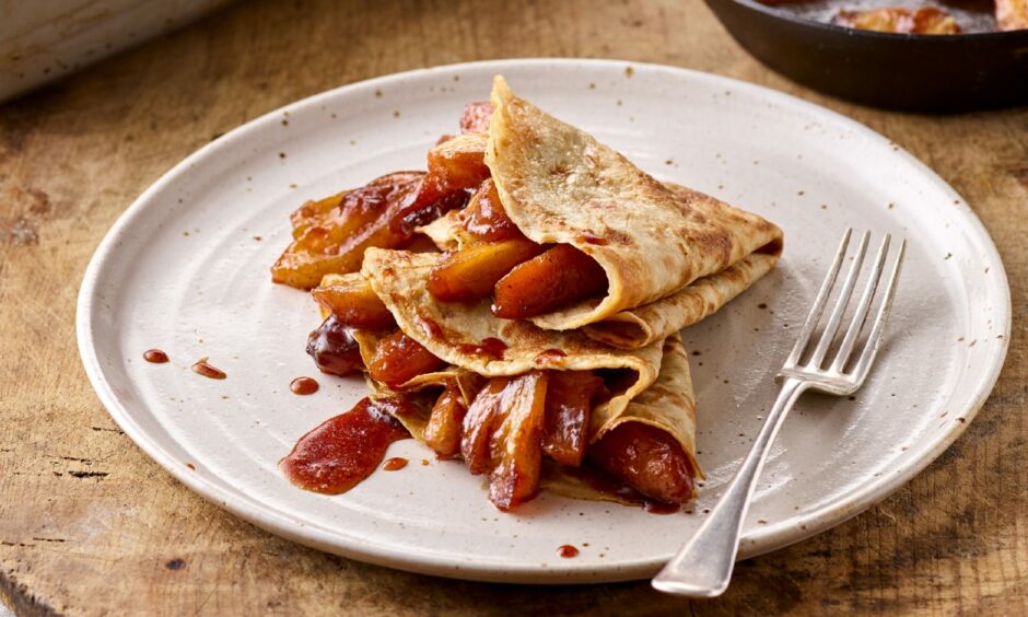 Caramelised apple pancakes.