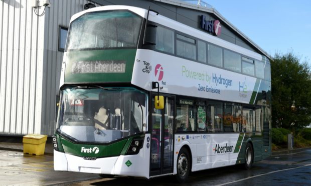 First Aberdeen new hydrogen double-decker bus produced by Jo Bamford's Wrightbus company