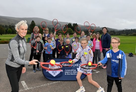 Judy Murray with pupils from Ballater Primary School.