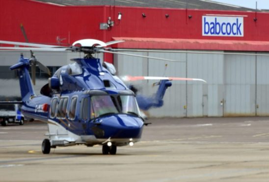 An H175 helicopter at Babcock's hangar in Dyce, Aberdeen
