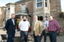Meeting for lunch, left-right, Ryan Forbes of the Beaufort Hotel, Michael Fraser, Badachro Distillery, Norman Sinclair, Orkney Brewery, Stan Arnaud, and John Murray of the Highland Food and Drink Club.