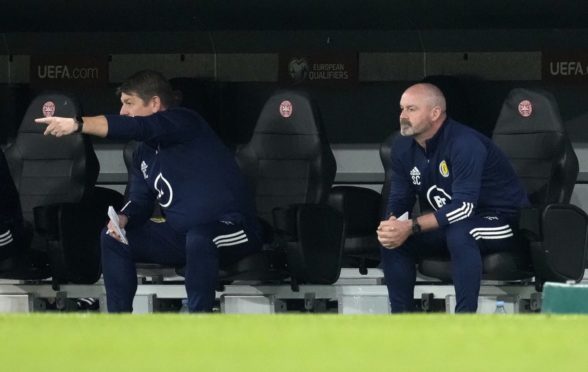 Scotland manager Steve Clarke (right) and assistant John Carver.