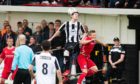 Sean Butcher, second from right, winning a header for Fraserburgh