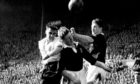A link between former players and head injuries has been proven. Picture shows England's Stan Pearson and Scotland's Bobby Evans and George Young.