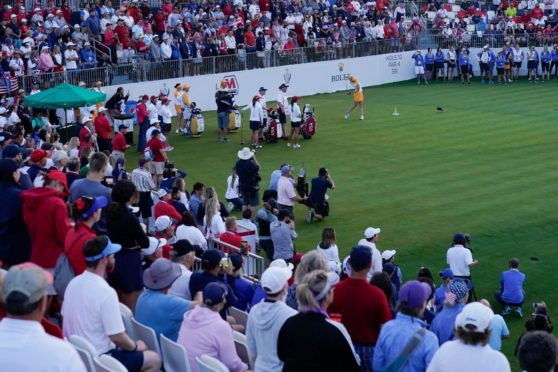 The first tee at the Solheim Cup. If they had a bit more variety in their chants, it would have been even better.
