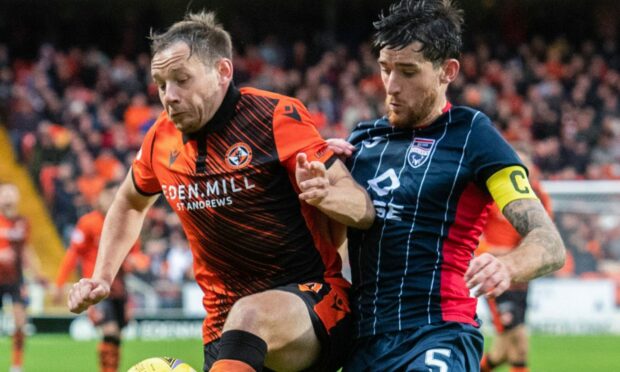Jack Baldwin in action against Dundee United.