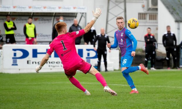 Lewis Jamieson scores Caley Thistle's final goal in the 4-2 SPFL Trust Trophy win at Elgin City.