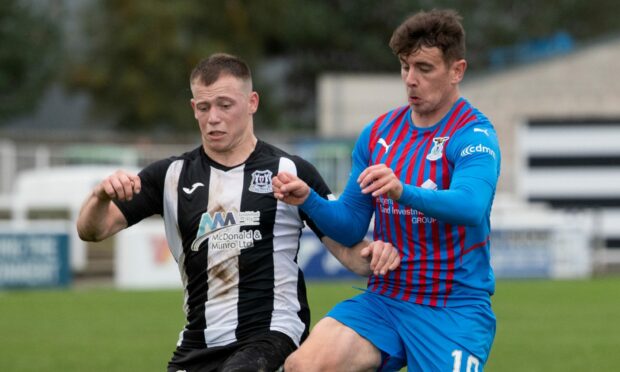 Angus Mailer, left, was on target for Elgin City.