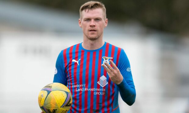 Caley Jags striker Billy Mckay with the match ball after his hat-trick at Elgin City.