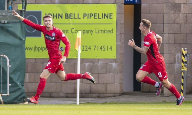 Marcus Fraser celebrates netting for St Mirren.