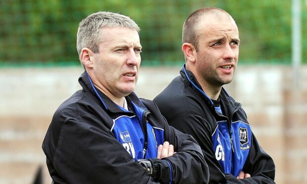 Graham Bayne, right, who was assistant to Barry Wilson at Elgin City in 2014, having been team-mates at Caley Thistle.