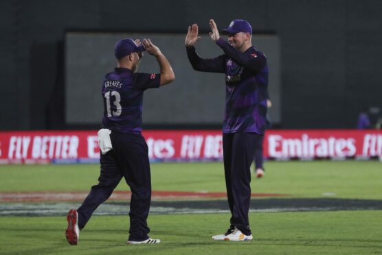 Scotland pair Mark Watt and Chris Greaves celebrate together.