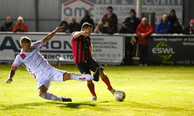 Neil Gauld, right netted two goals for Inverurie against Brechin