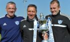 Davie Nicholls (left) with Jim McInally and Craig Tully after winning the League Two title in 2014.