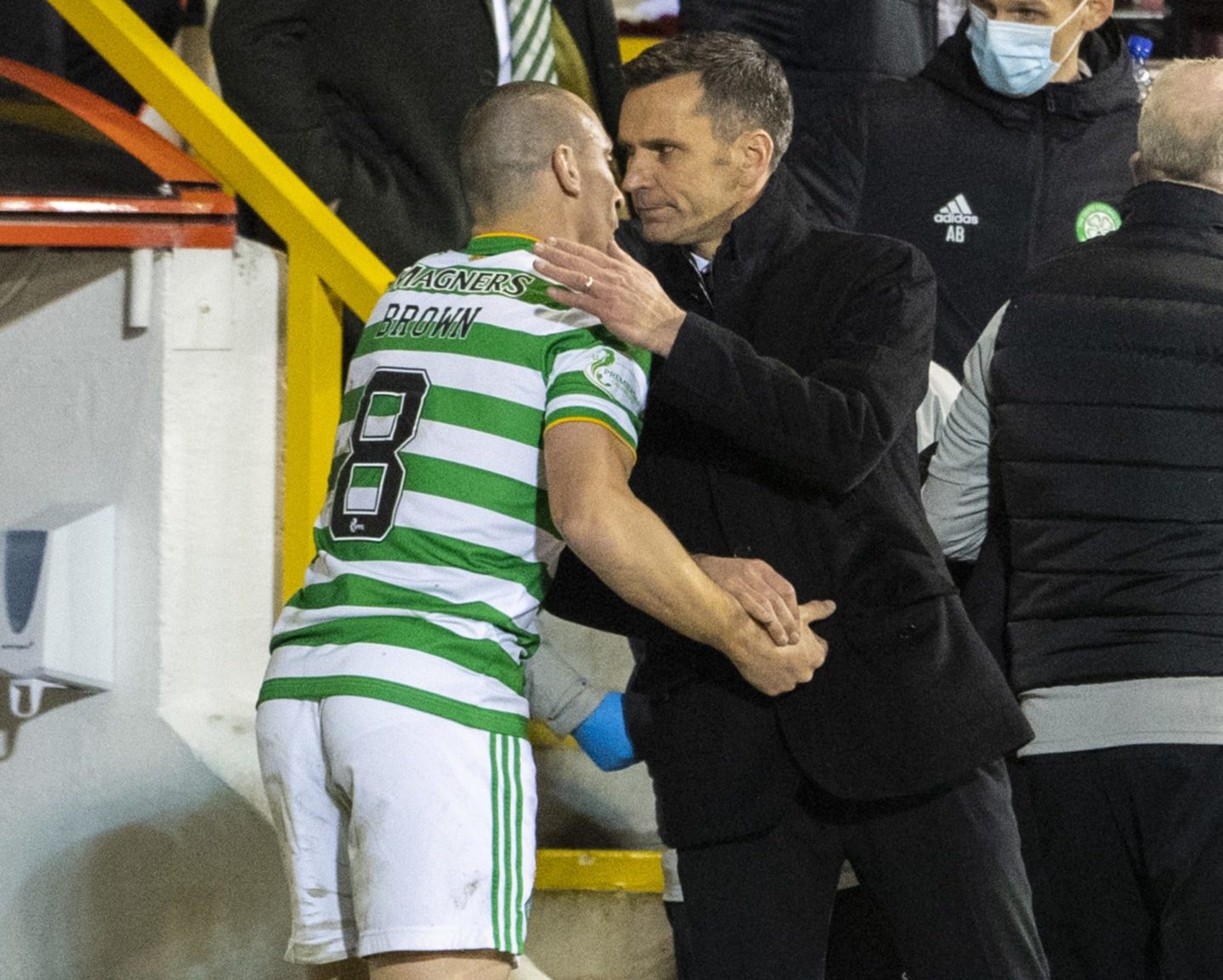 Scott Brown and Stephen Glass at the Aberdeen-Celtic game in April.