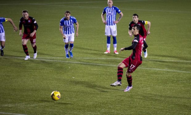 St Mirren's Jamie McGrath scores a penalty to make it 3-3 during the Scottish Cup Quarter Final against Kilmarnock